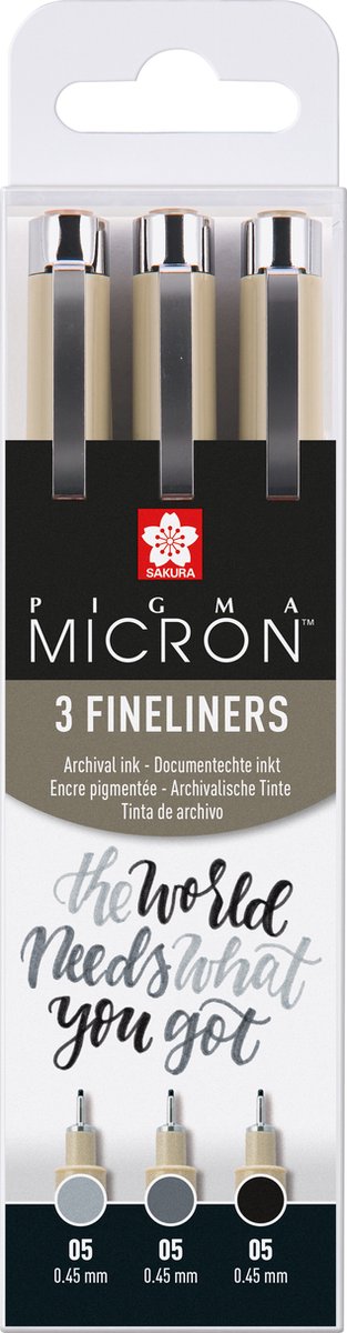 Sakura pigma micron 05 fineliner set | 3 pennen, zwart grijs