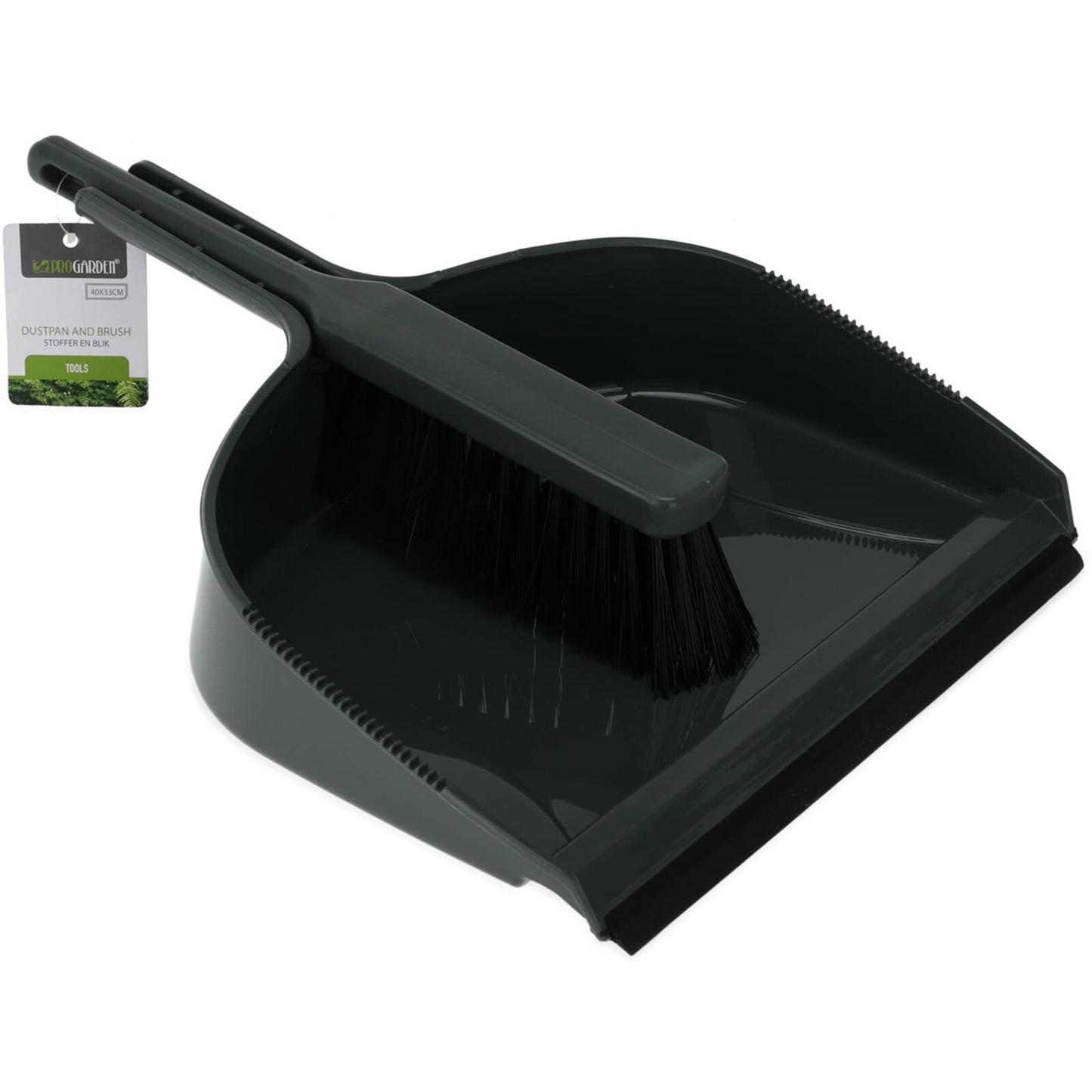 Pro garden stoffer en blik kunststof groen 40x33cm