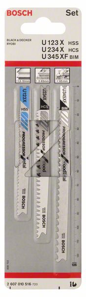Bosch accessoires 3-delige decoupeerzaagbladenset u 123 x; u 234 x; u 345 xf 1st - 2607010516