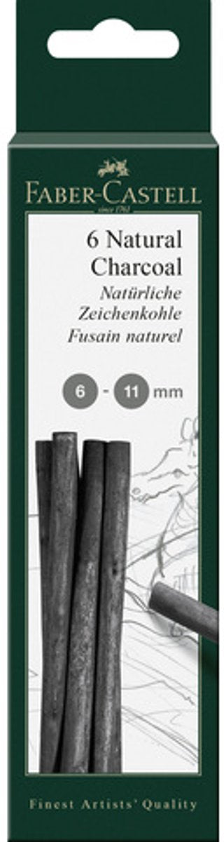 Faber-castell houtskool - pitt monochrome - 6-11 mm - 6 stuks - fc-129398