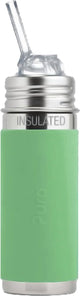 Pura thermos rietjesfles free-flow 260ml - thermoskan - thermosfles - plasticvrij - met isolatiewand - op 2 manieren te gebruiken - medische kwaliteit siliconen - inclusief siliconen rietje free-flow, reisdop, sleeve en borsteltje - moss sleeve