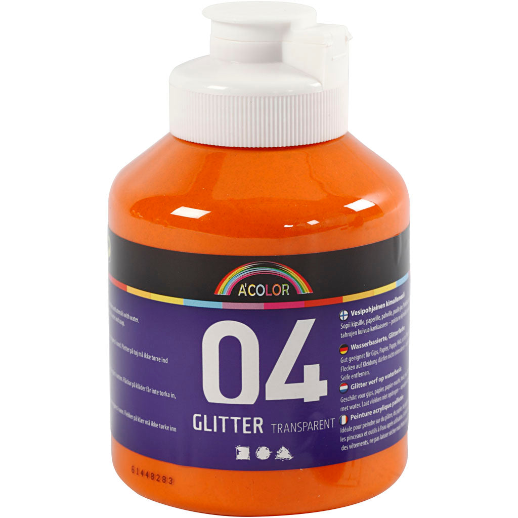 Creativ company acrylverf met glitters, oranje, 500 ml 1 fles