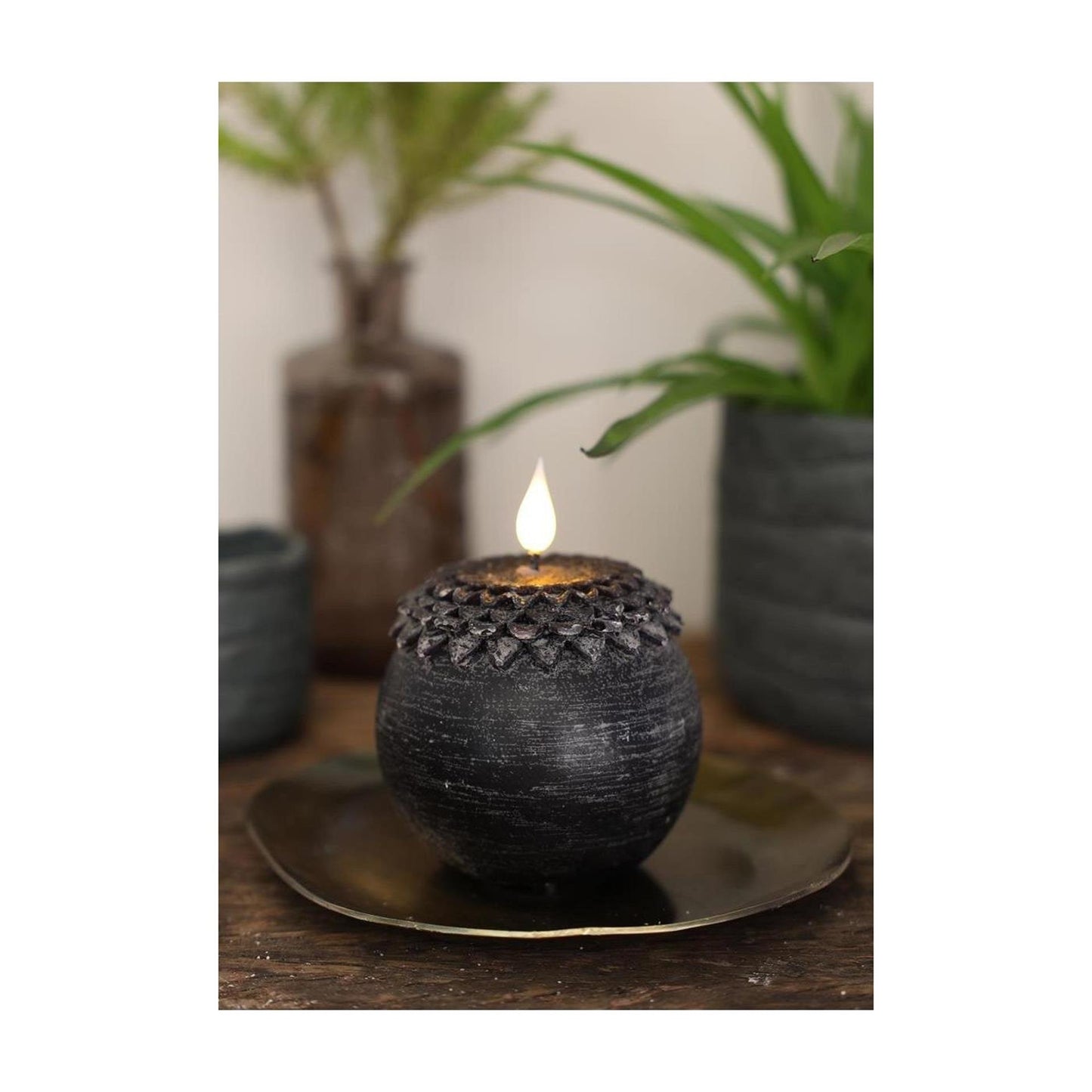 Ideas 4 seasons led kaars wax bloem parel zwart ø9xh12cm