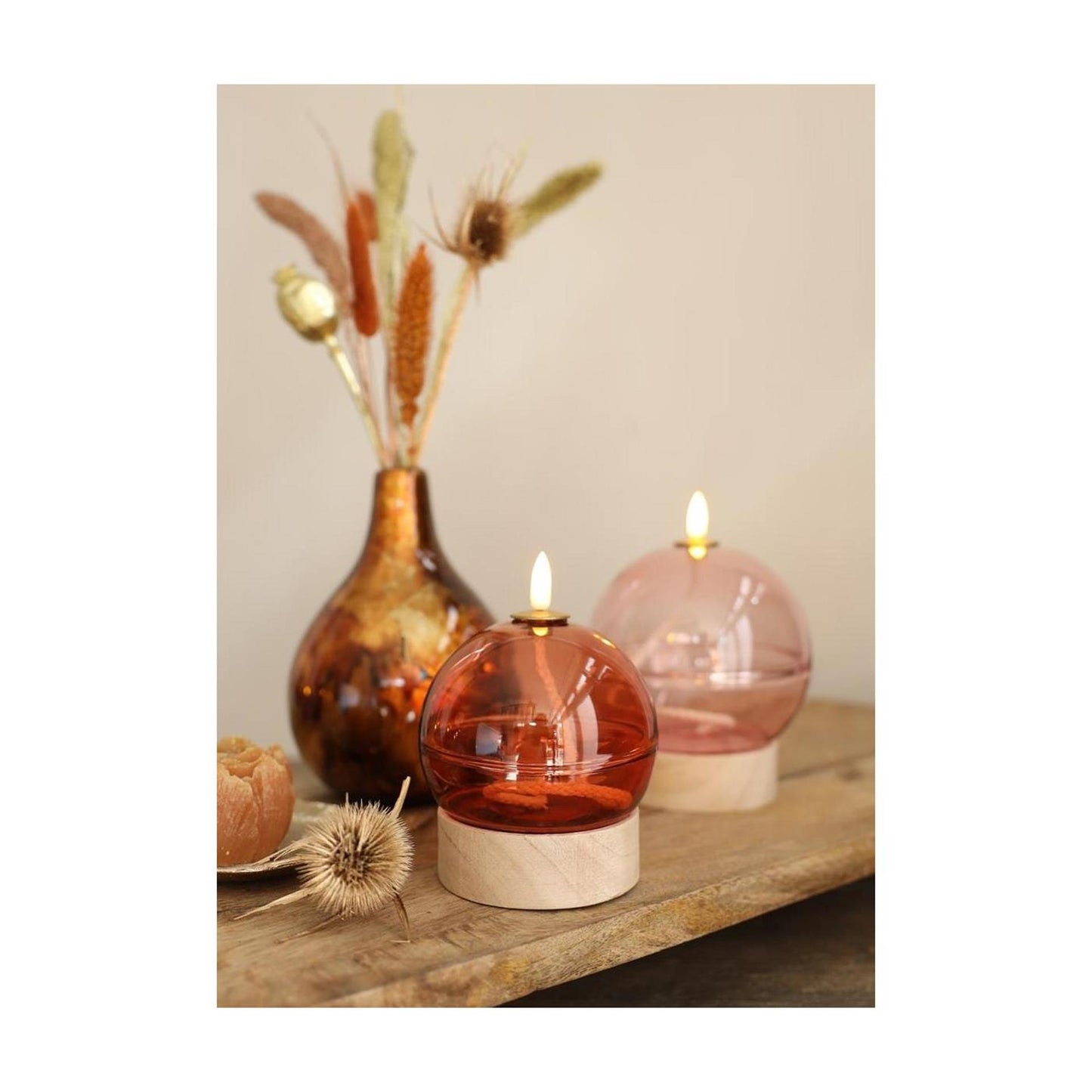 Ideas 4 seasons led olielamp mahonie met timer ø10xh13,5cm