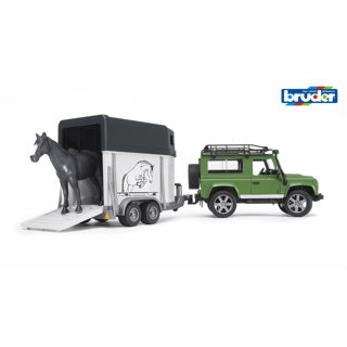 Bruder landrover defender met trailer en paard