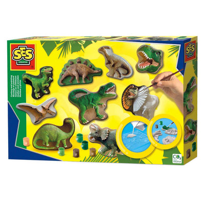 Ses creative - gieten en schilderen - dinowereld - sneldrogend - met vormpjes, gips, verf, penseel, spatel en sponsje - knutselen jongens - dinosaurus speelgoed
