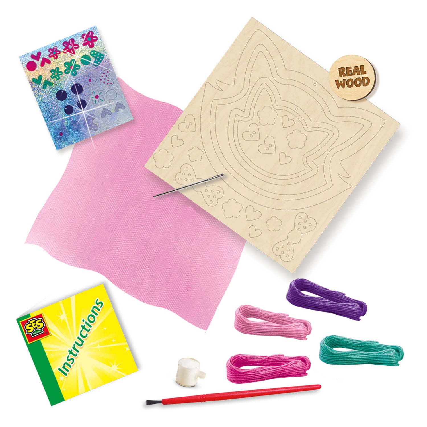 Ses creative - hobby pink - borduren - katten - knutselen meisjes - 4 kleuren - vanaf 6 jaar
