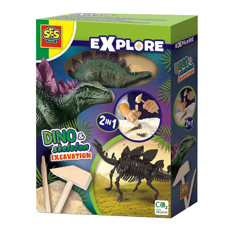 Ses explore dino en skelet opgraven 2in1- stegosaurus
