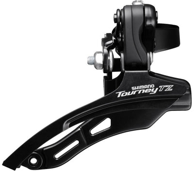 Shimano voorderailleur 6 7-speed tourney tz fd-tz500 down swing top pull - hoge klem ø28,6 mm - 42t - zwart zilver