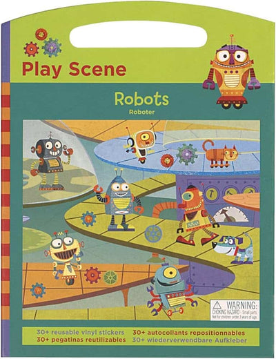 Dam robots speel scene met herbruikbare stickers