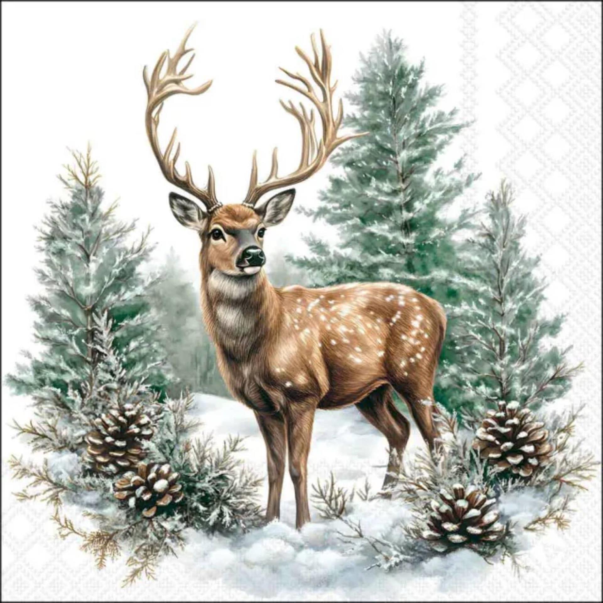 Ambiente servetten winter stag 25x25cm white papier fsc mix