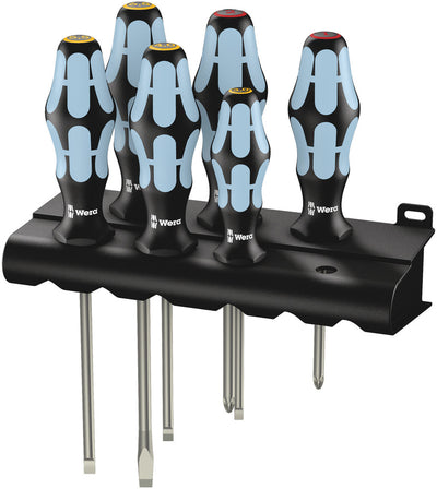 Wera 3334 6 schroevendraaier-set, rvs + houder, 6‑delig (zwart blauw)