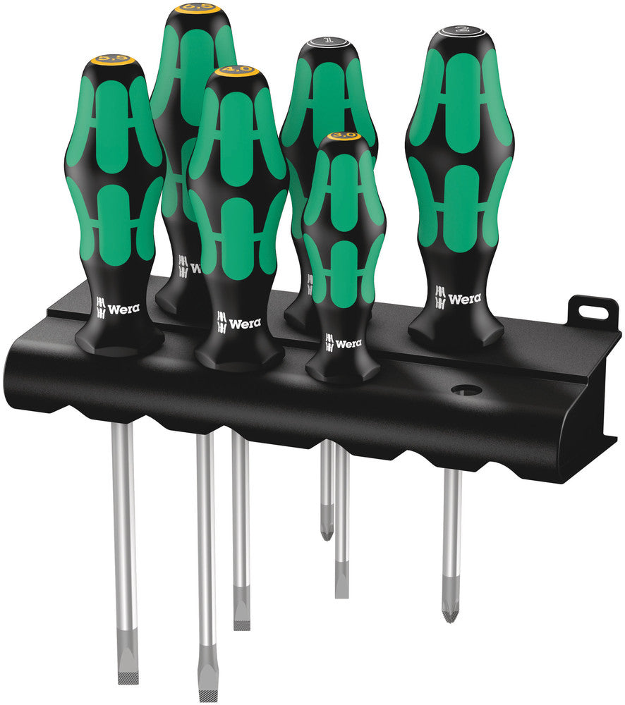 Wera schroevendraaierset 334 335 6 kraftform plus, lasertip met rek (zwart groen, 6-delig)