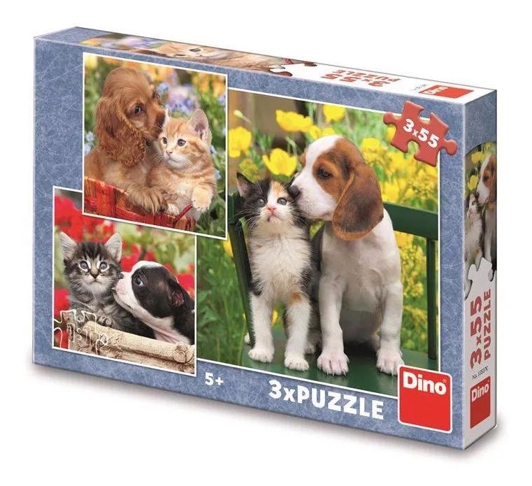 puzzel kat en hond 3 x 55 stukjes