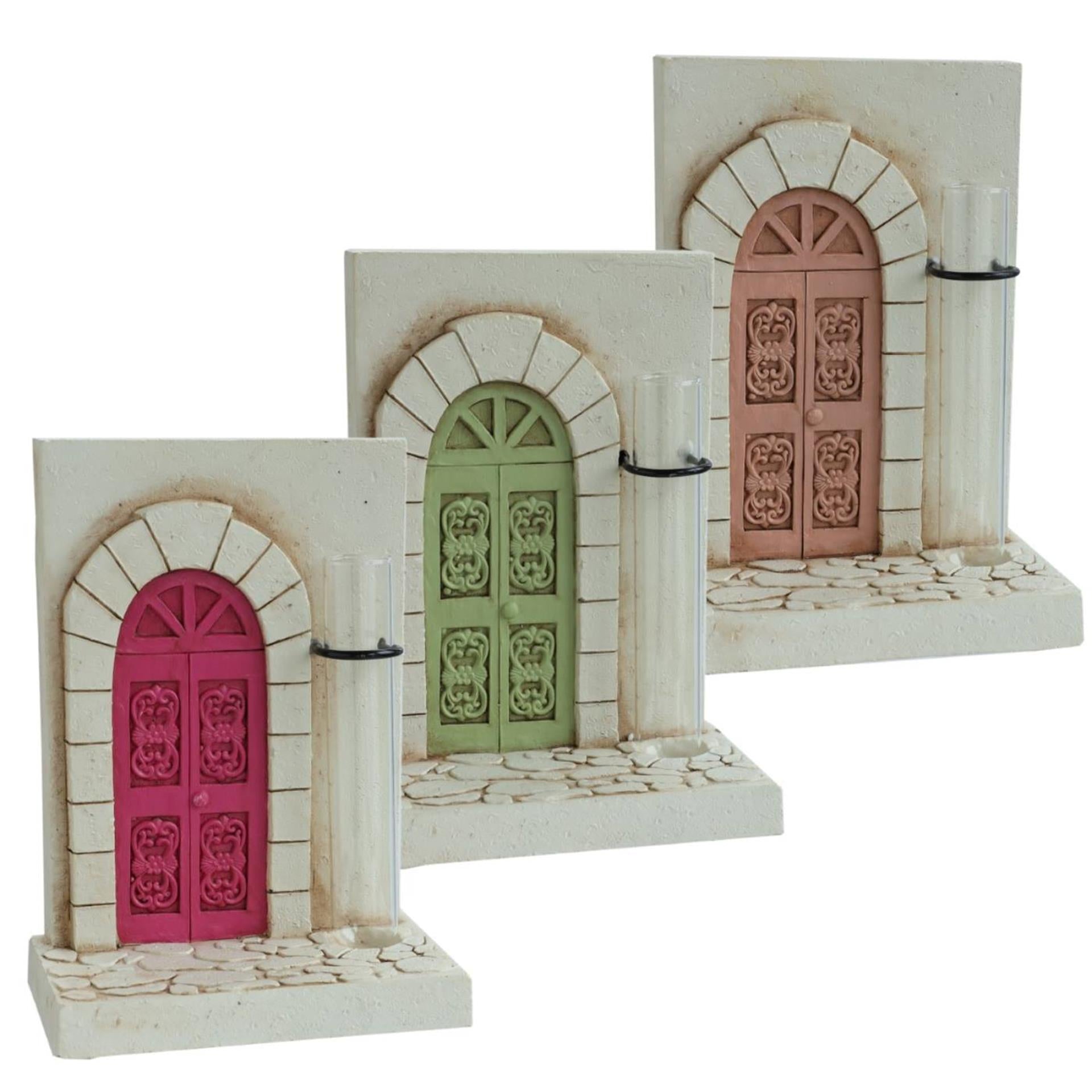 Ideas 4 seasons beeld voordeur met vaas 11,8x6,8x16,2cm 3 assorti