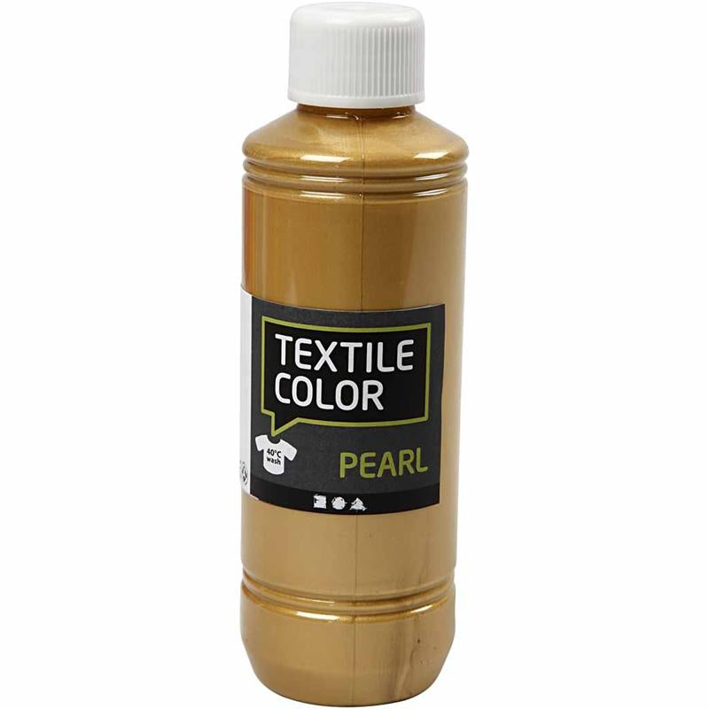 Creativ company textile color dekkende textielverf - goud parelmoer, 250ml