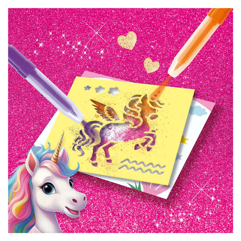 Ses creative - unicorn - blow airbrush pens - knutselen meisjes - 12 kleurkaarten - wasbaar uit kleding - vanaf 5 jaar