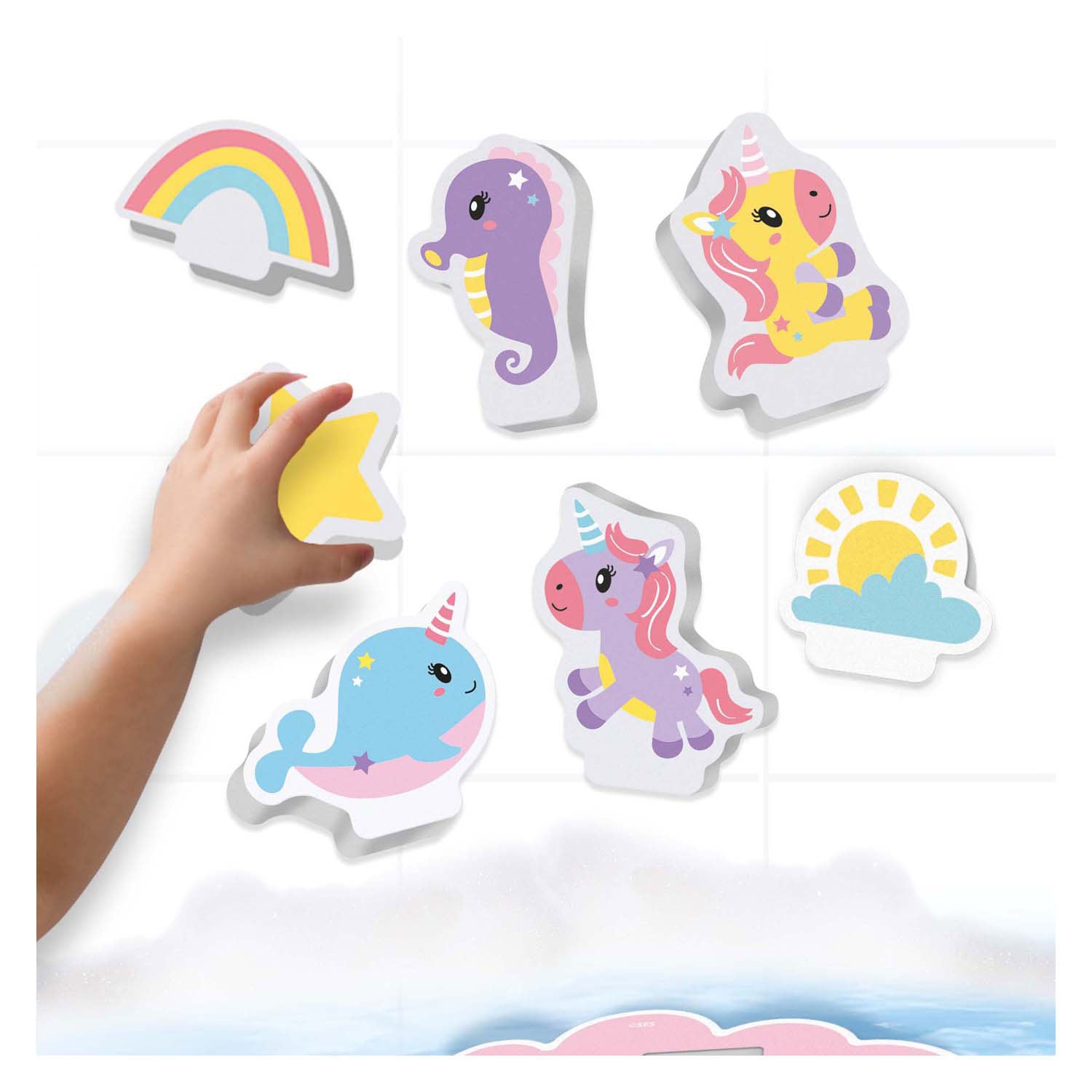 Ses creative - tiny talents - eenhoorn bad eiland - foam eenhoorns - drijvend badspeelgoed - stimuleert fantasie - creatief spelen - baby badspeelgoed - eenhoorn speelgoed