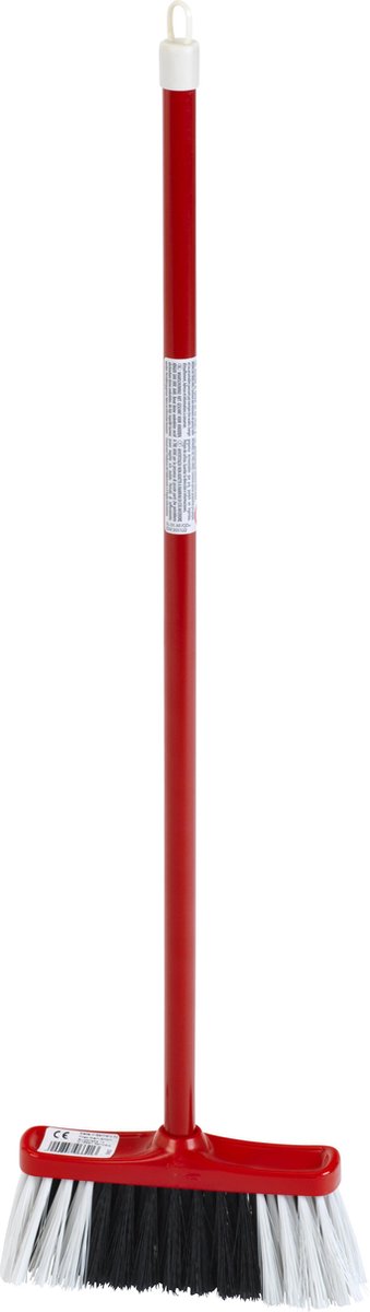 Klein toys kinderbezem - 18x4,5x61 cm - hoogwaardig zwart en wit kunststof borstelharen - rood