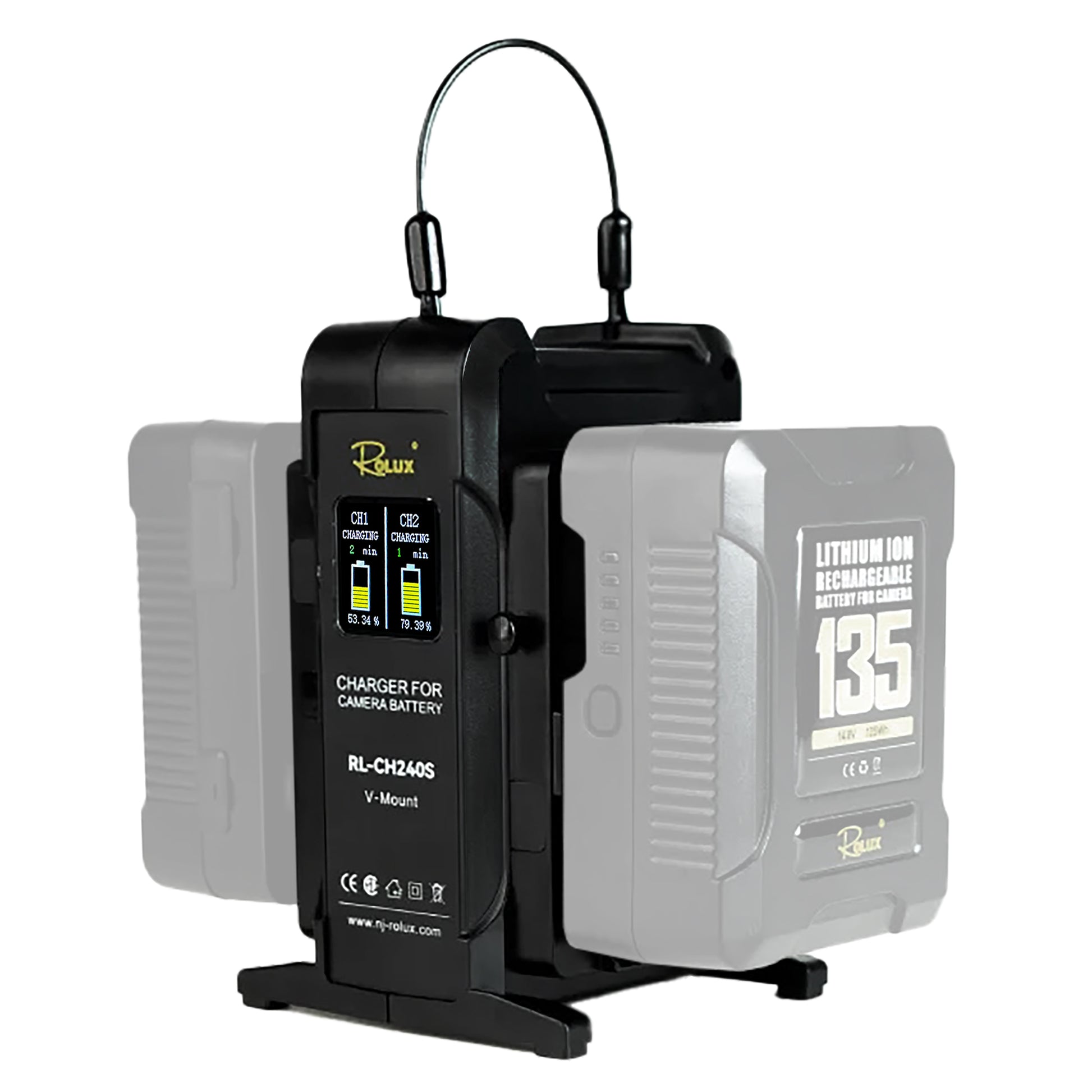 Rolux dubbele snellader rl-ch240s voor v-mount accu