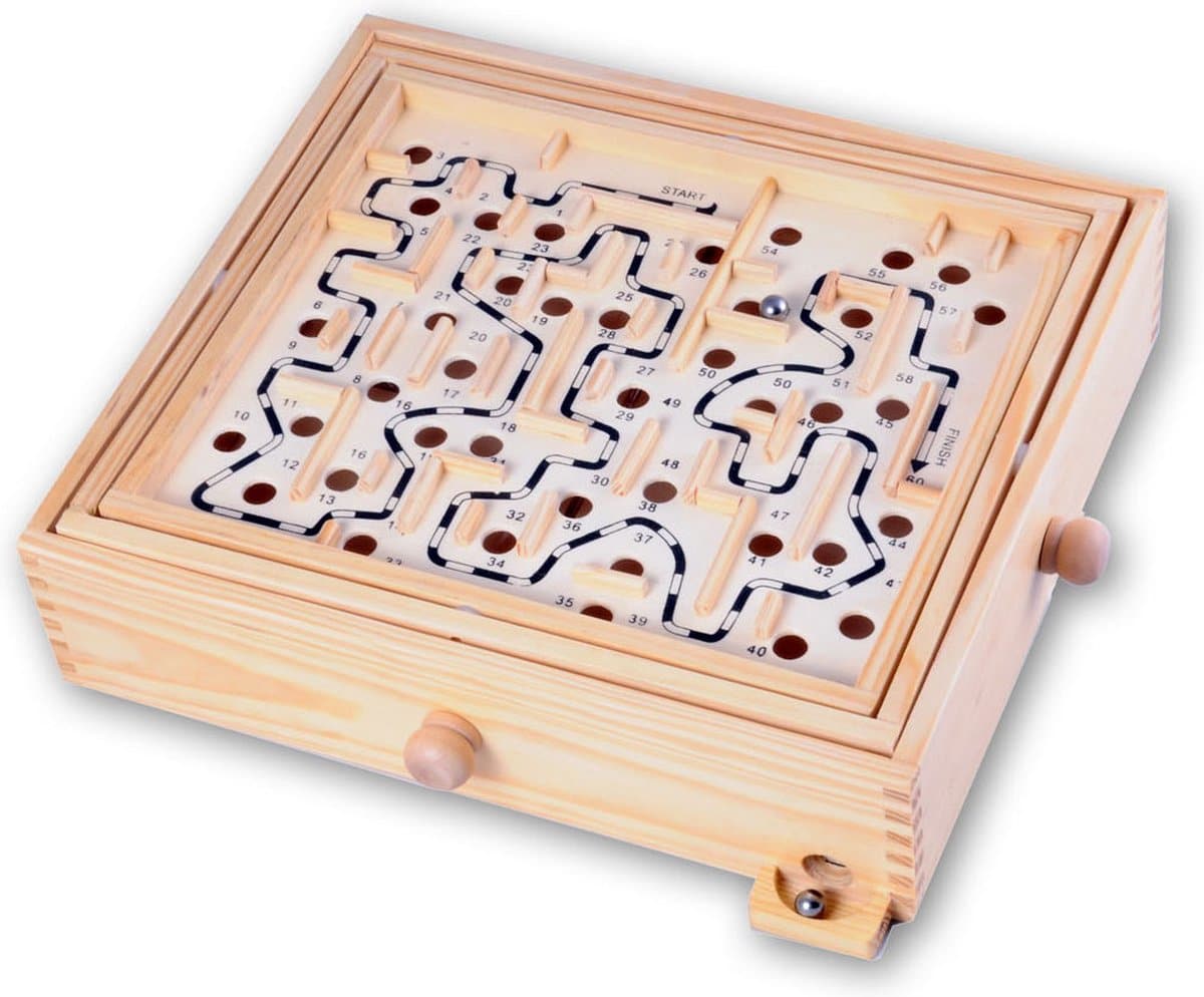 Engelhart houten labyrinth spel 32x28x9 cm van longfield games