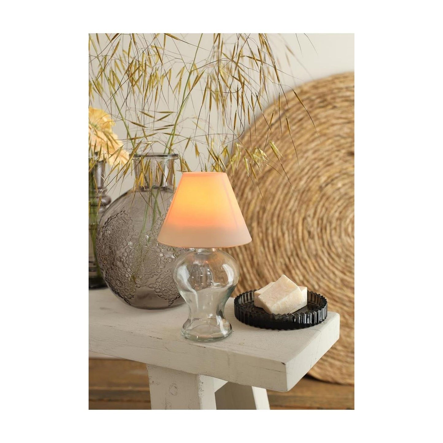 Ideas 4 seasons glazen lamp amber theelichthouder beige ø9xh16cm