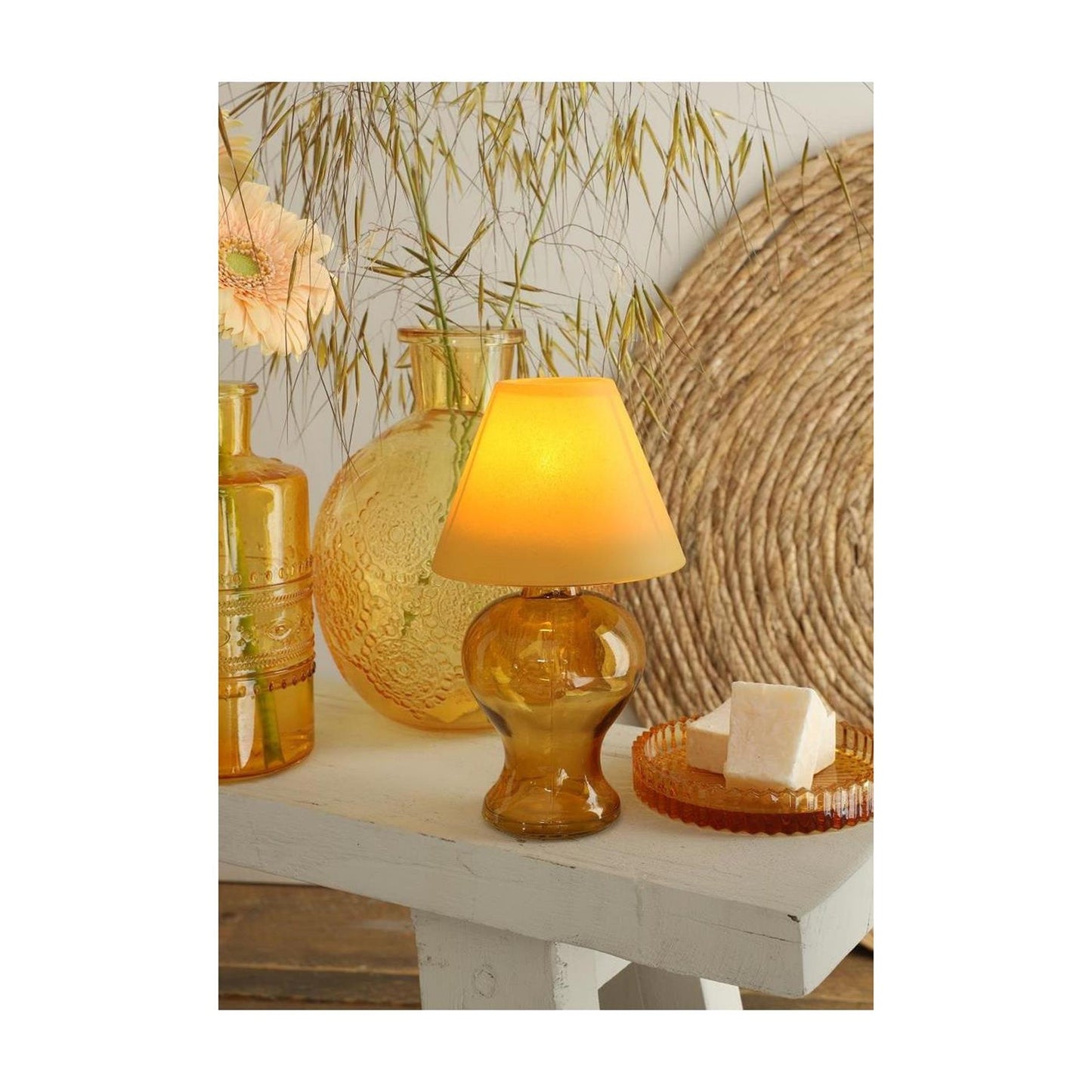 Ideas 4 seasons glazen lamp amber theelichthouder mosterd ø9xh16cm
