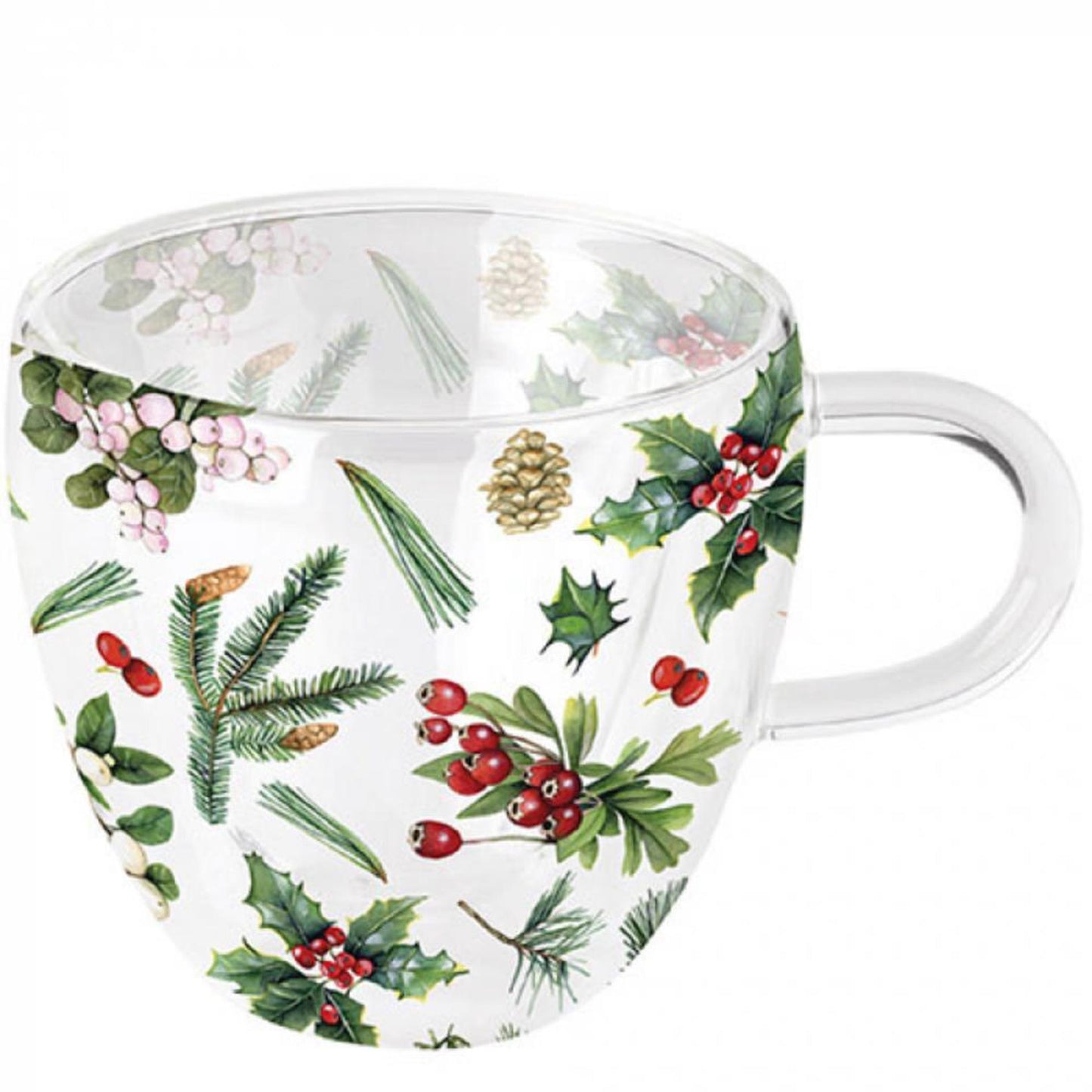Ambiente dubbelwandig glas 200ml winter greenery wit dia10x9,5cm