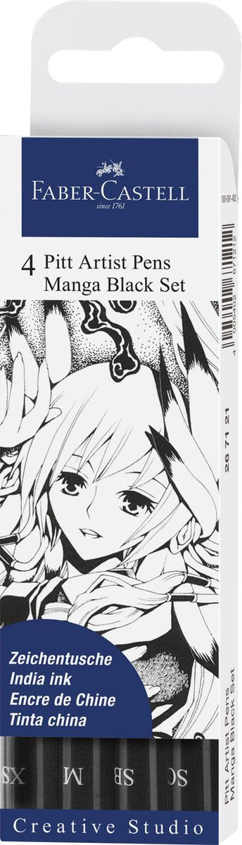 Faber-castell tekenstift - pitt artist pen - manga 4-delig - zwart - fc-267121
