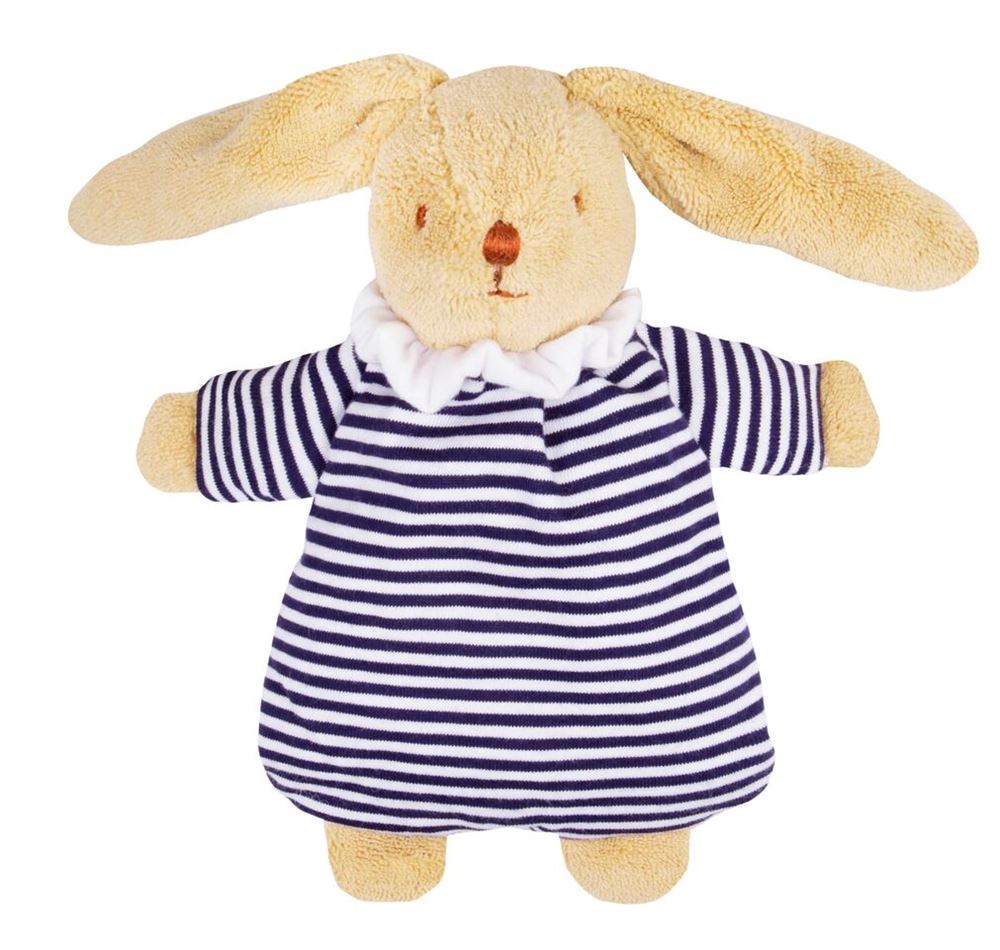 Knuffelkonijn rammelaar blauw-wit gestre