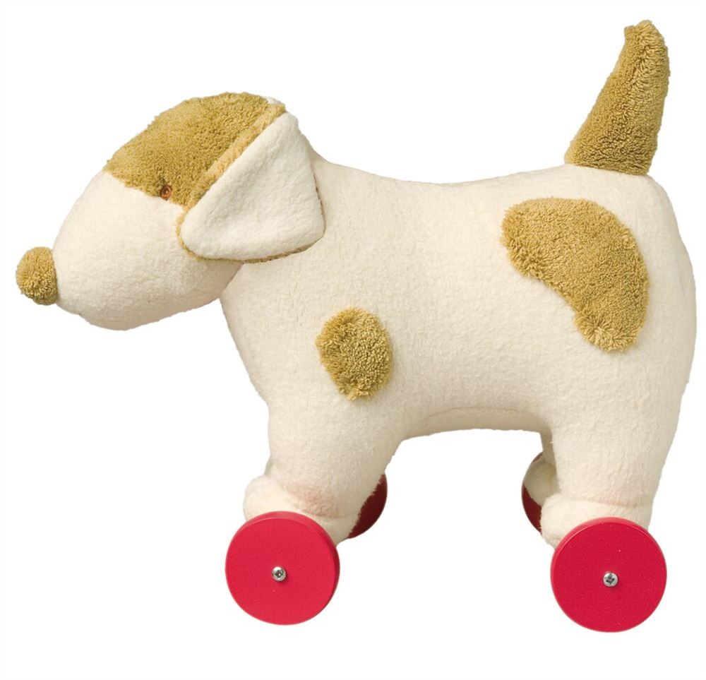 Hond 32 cm op wieltjes