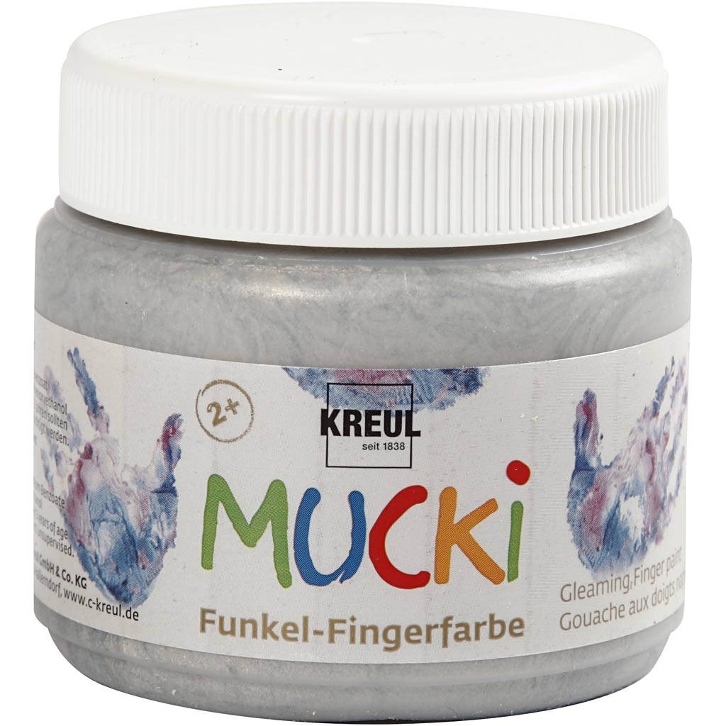 Creativ company mucki vingerverf, zilver metallic, 150 ml 1 doosje