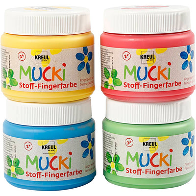 Creativ company muck vingerverf, blauw, groen, rood, geel, 4x150 ml 1 doos