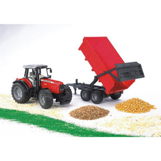Bruder m.f. tractor rood met aanhanger