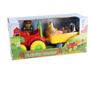 Preskool tractor met dieren op aanhanger met geluid | 2 stuks