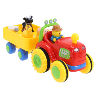 Preskool tractor met dieren op aanhanger met geluid | 2 stuks