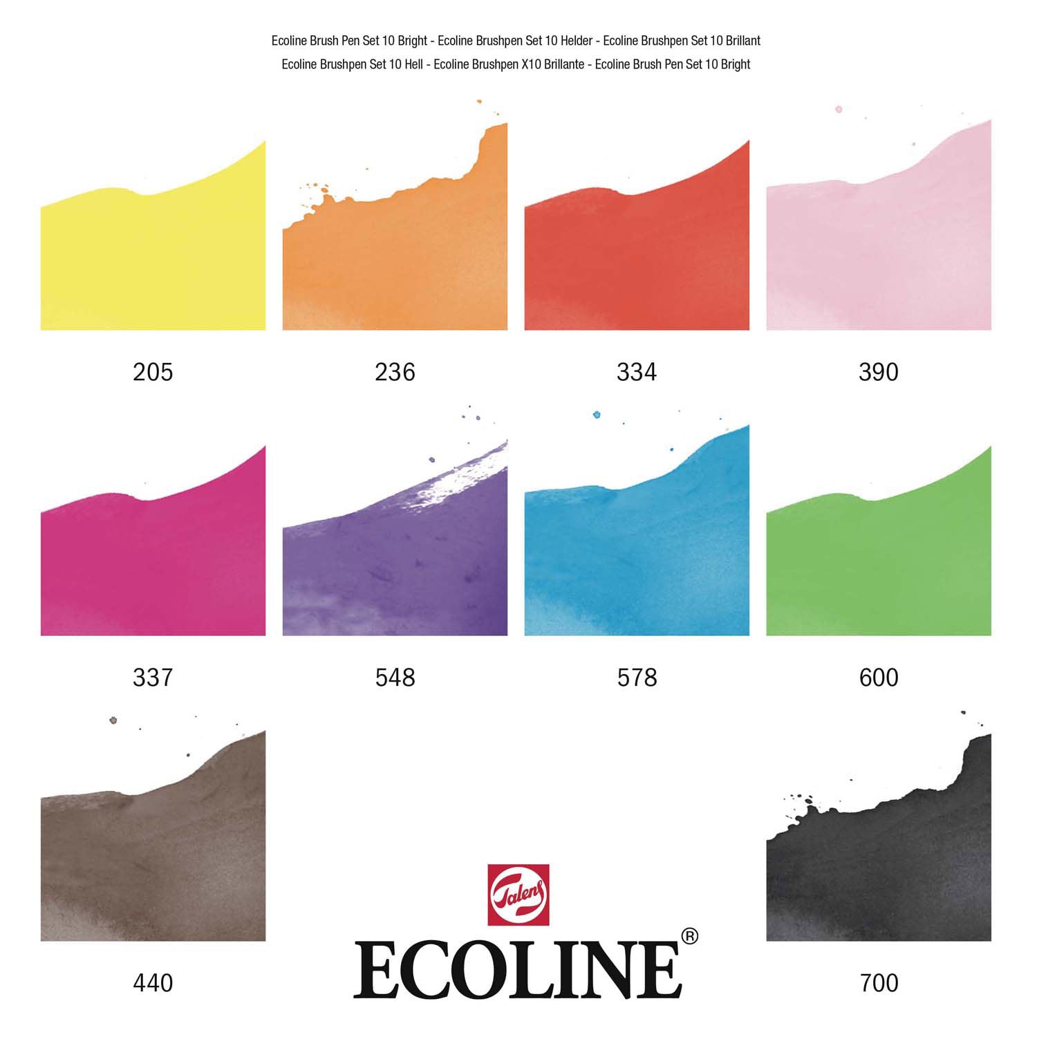 Bruynzeel ecoline brush pen set helder, 10 kleuren