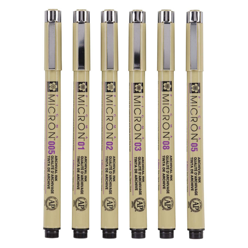 Sakura pigma micron 01 etui met 6 basic kleuren
