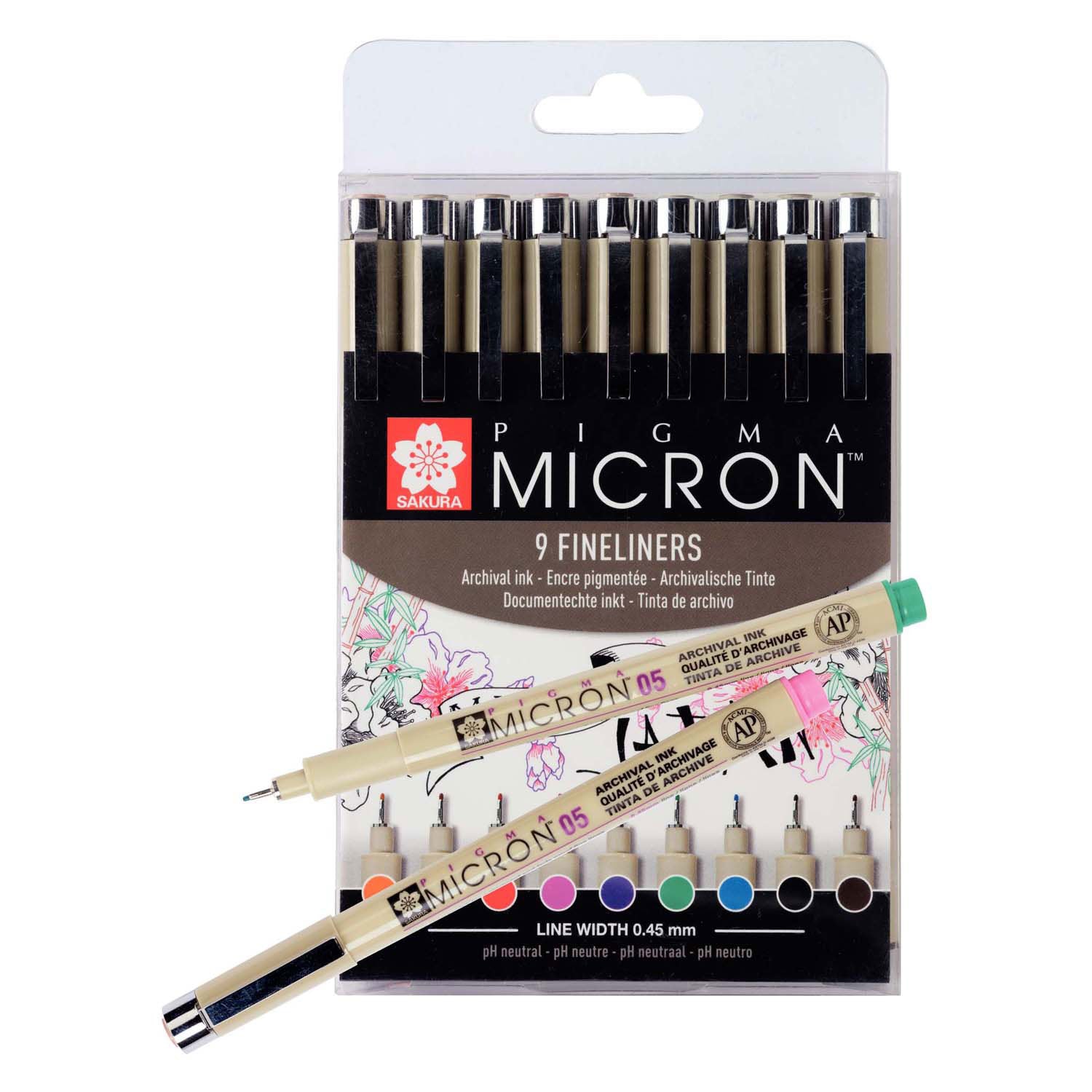 Sakura pigma micron 05 fineliners etui - 9 kleuren - 0.45mm