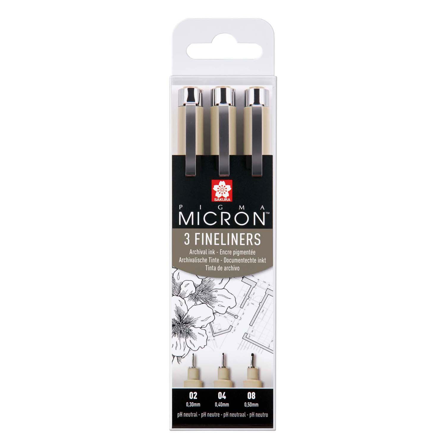 Sakura pigma micron etui 3 fineliners zwart 02-04-08