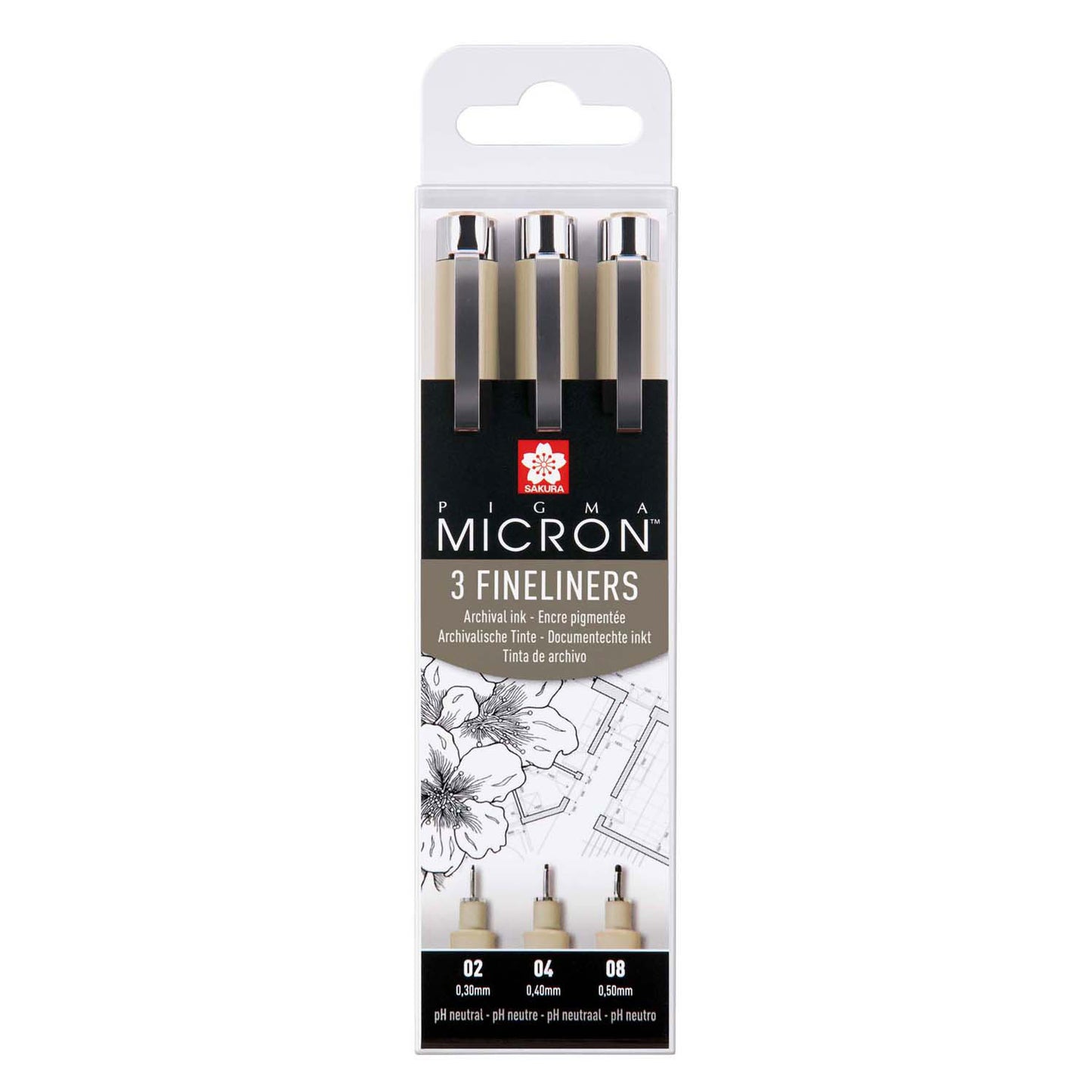 Sakura pigma micron fineliners etui - 3 fineliners - zwart