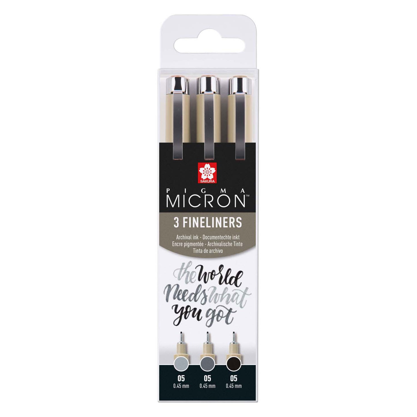 Sakura pigma micron 05 fineliner set, 3 pennen, zwartgrijs