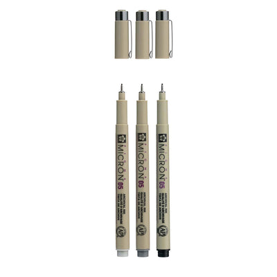 Sakura • pigma micron 05 fineliner set zwart grijs 3pcs