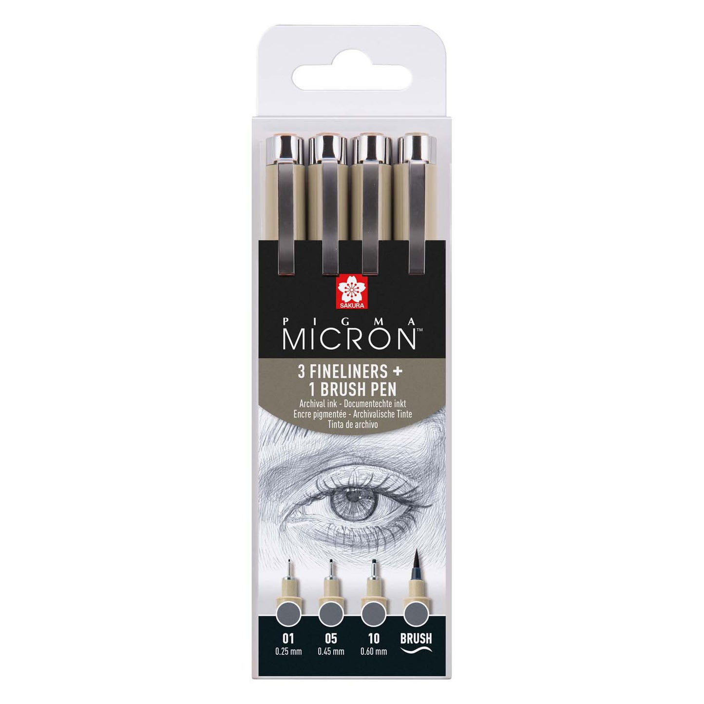 Sakura pigma micron fineliner set | 4 maten, koelgrijs