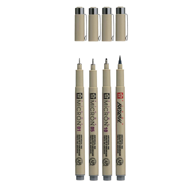 Sakura pigma micron fineliner set, 4 maten, koelgrijs