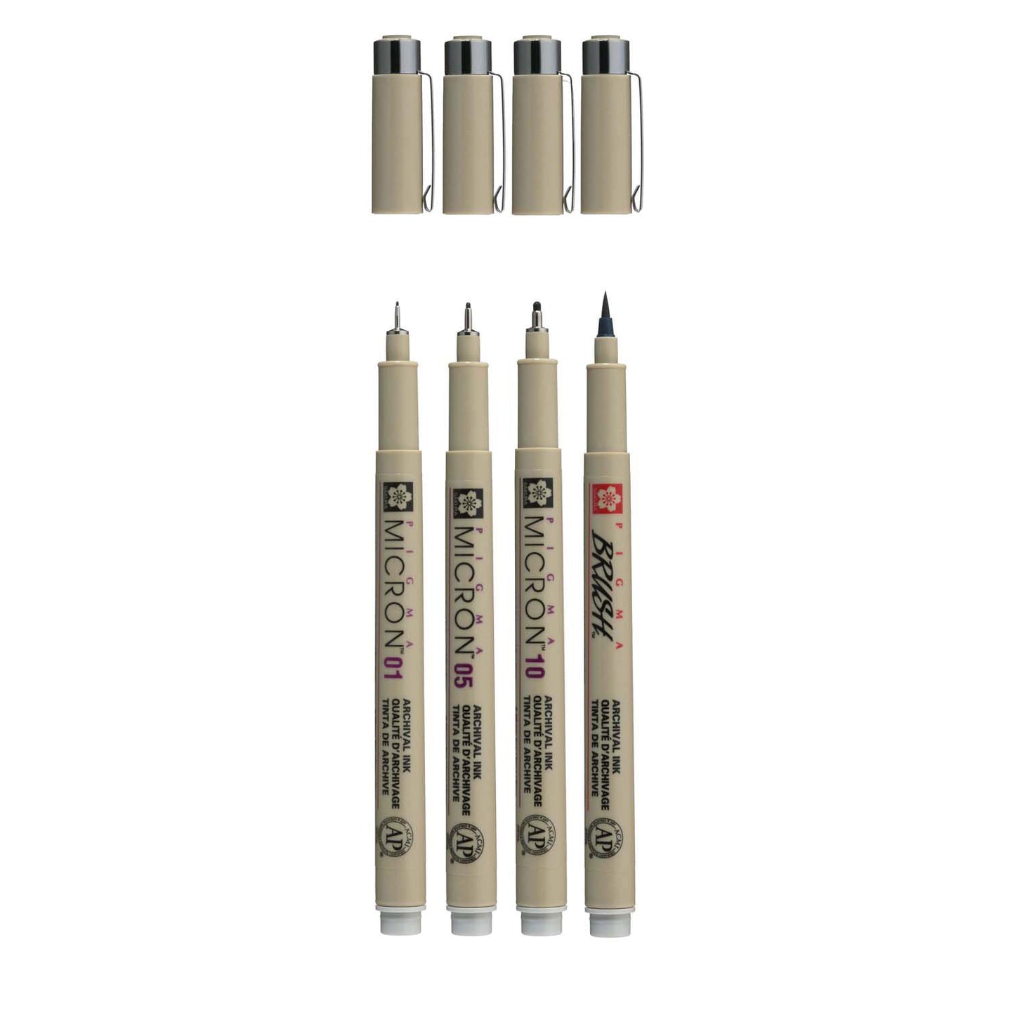 Sakura pigma micron fineliner set, 4 maten, licht koelgrijs