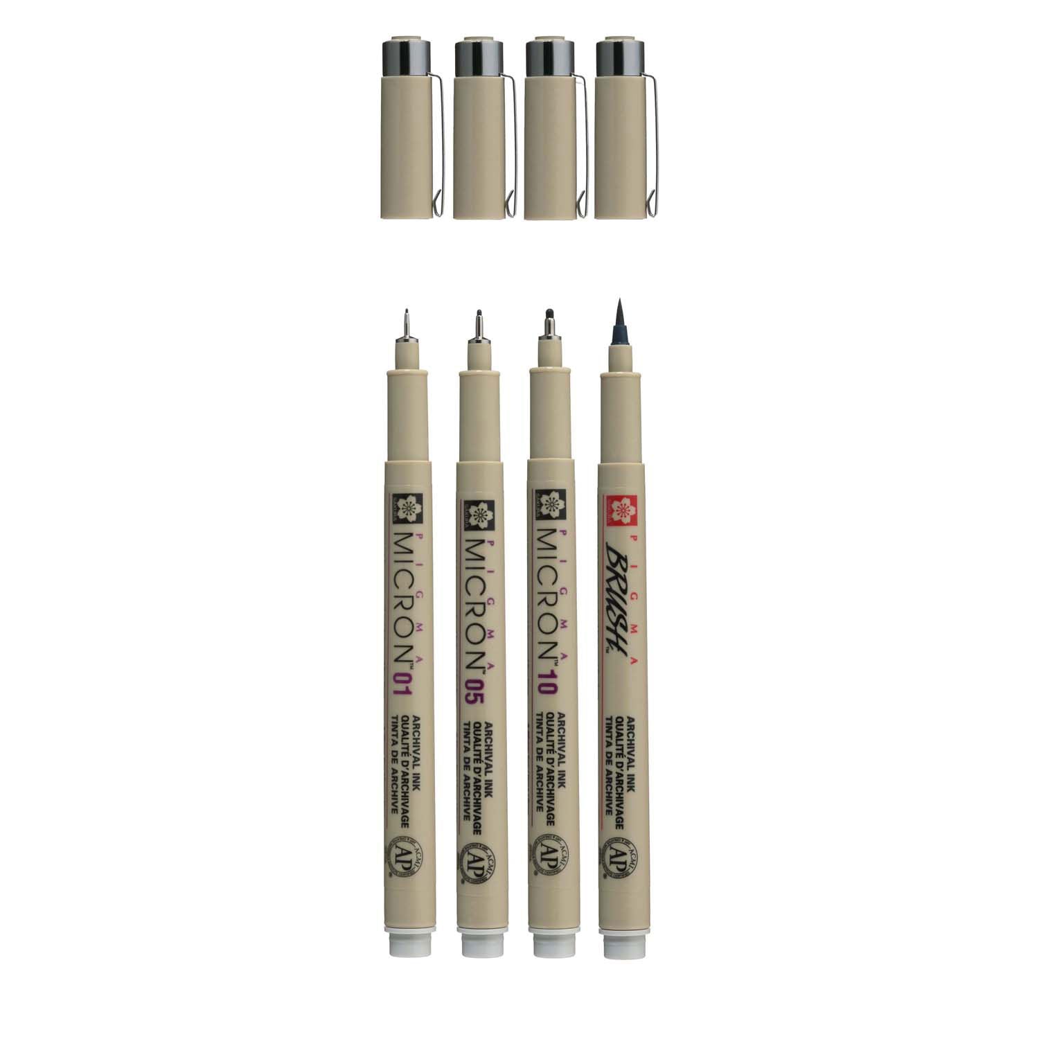 Sakura pigma micron fineliner set, 4 maten, licht koelgrijs