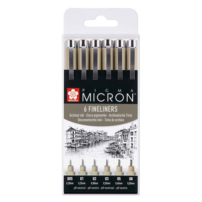 Sakura pigma micron fineliners etui - 6 fineliners - zwart