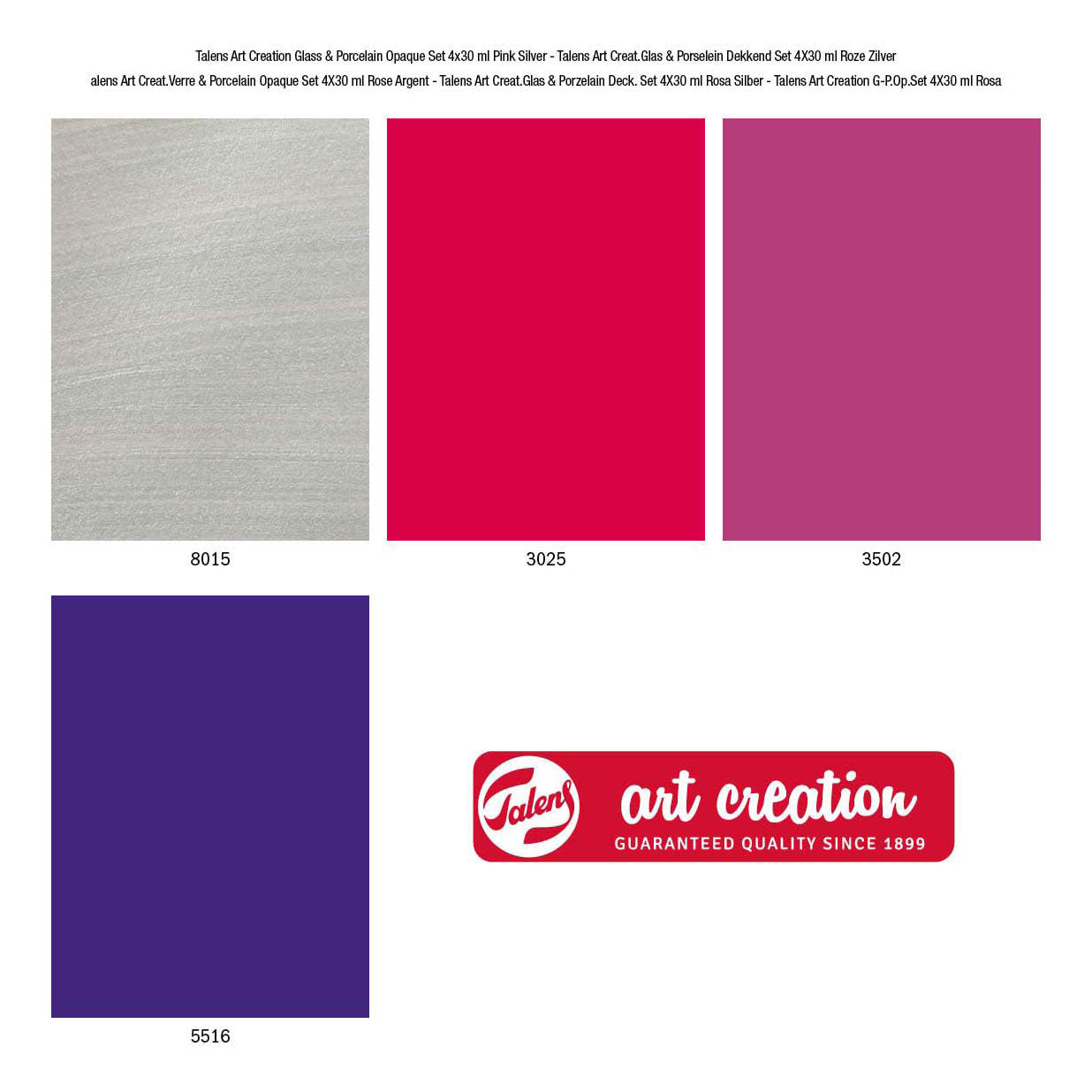 Talens art creation talens art creat.glas porselein dekkend set 4 x 30 ml roze zilver