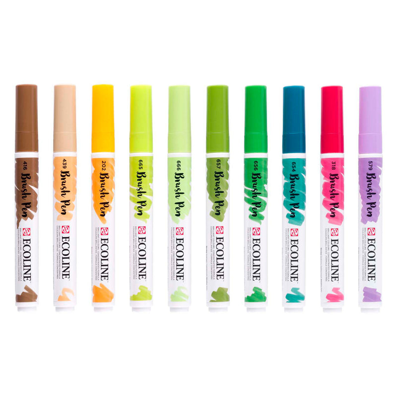 Bruynzeel ecoline brush pen set botanisch, 10 kleuren
